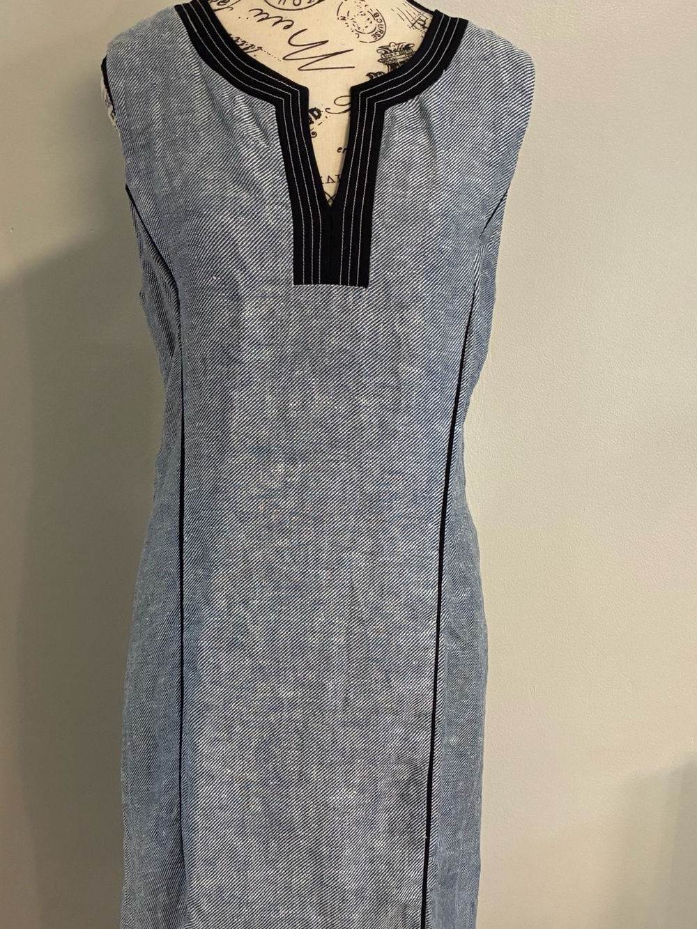Ellen Tracy Light Blue tweed 100% Linen Sleeveless dress Size 8